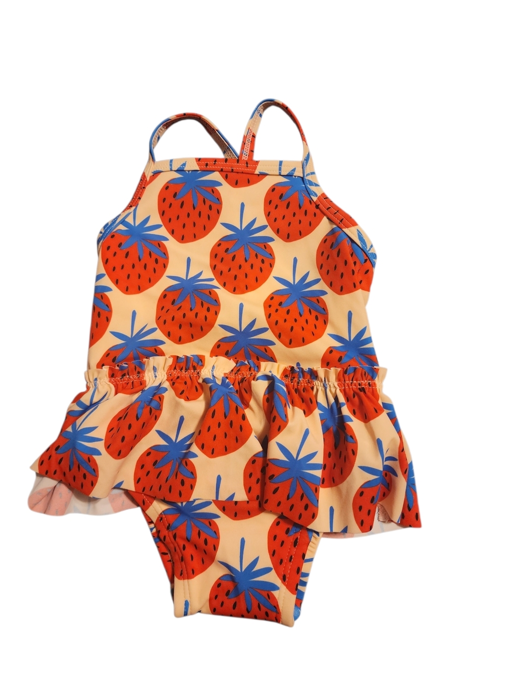 Hanna Andersson Orange Strawberry Print Ruffle One-Piece Swimsuit